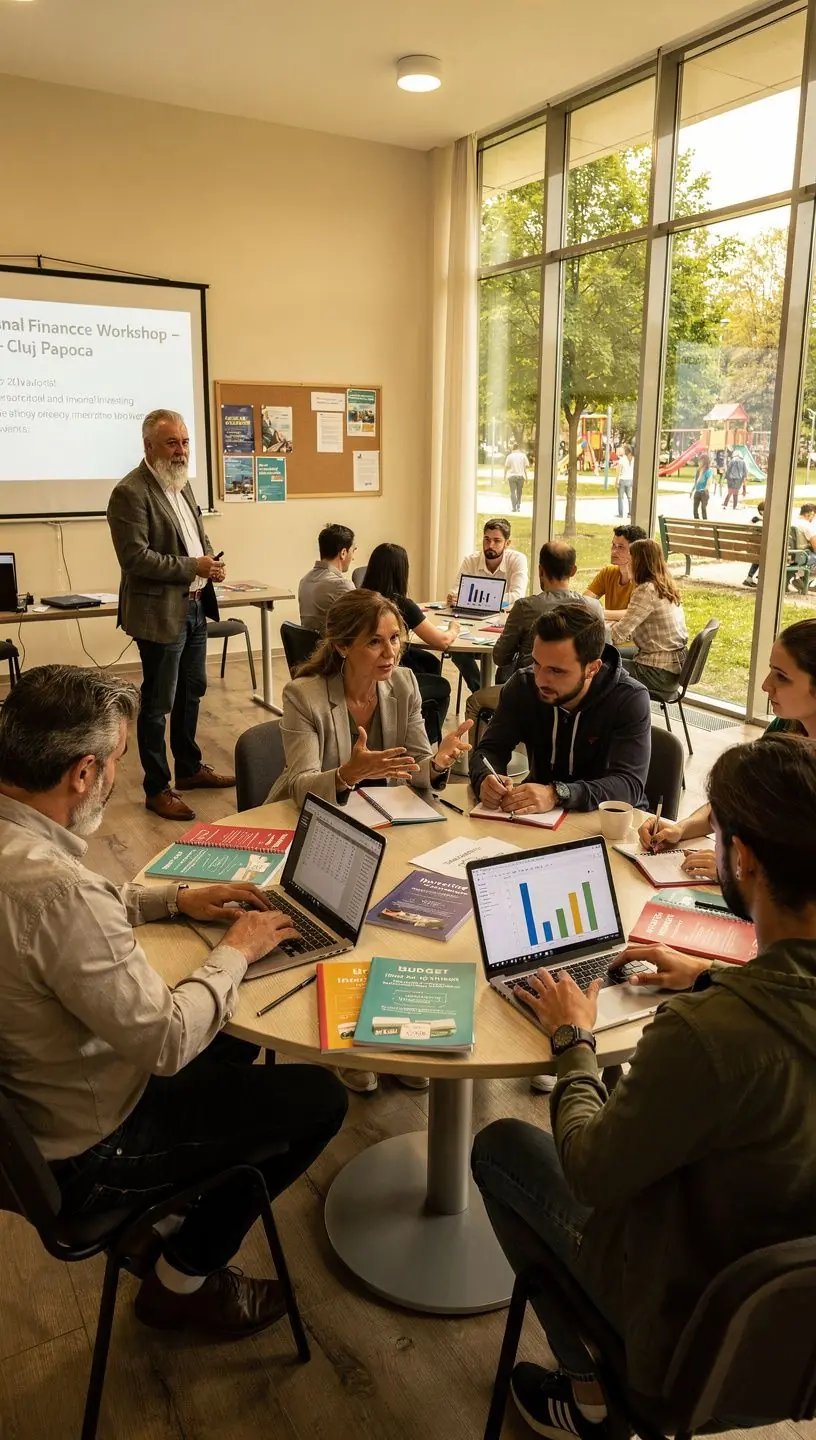 Agenda unui participant la cursul offline, cu planuri și obiective financiare scrise.